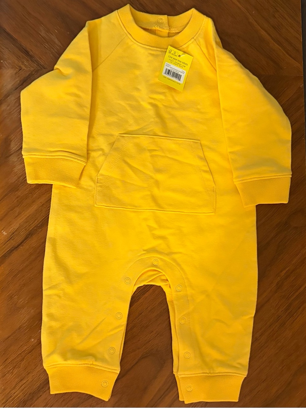 Primary Yellow Baby One-Piece Romper with Front Pocket